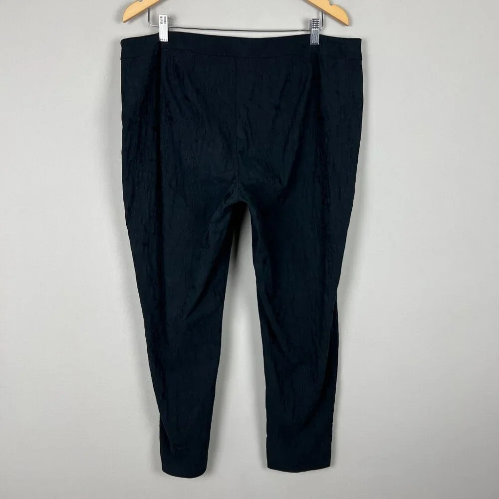 Eileen Fisher Pants Womens Large Black‎ Textured Stretch Ankle Side Zip Cotton L